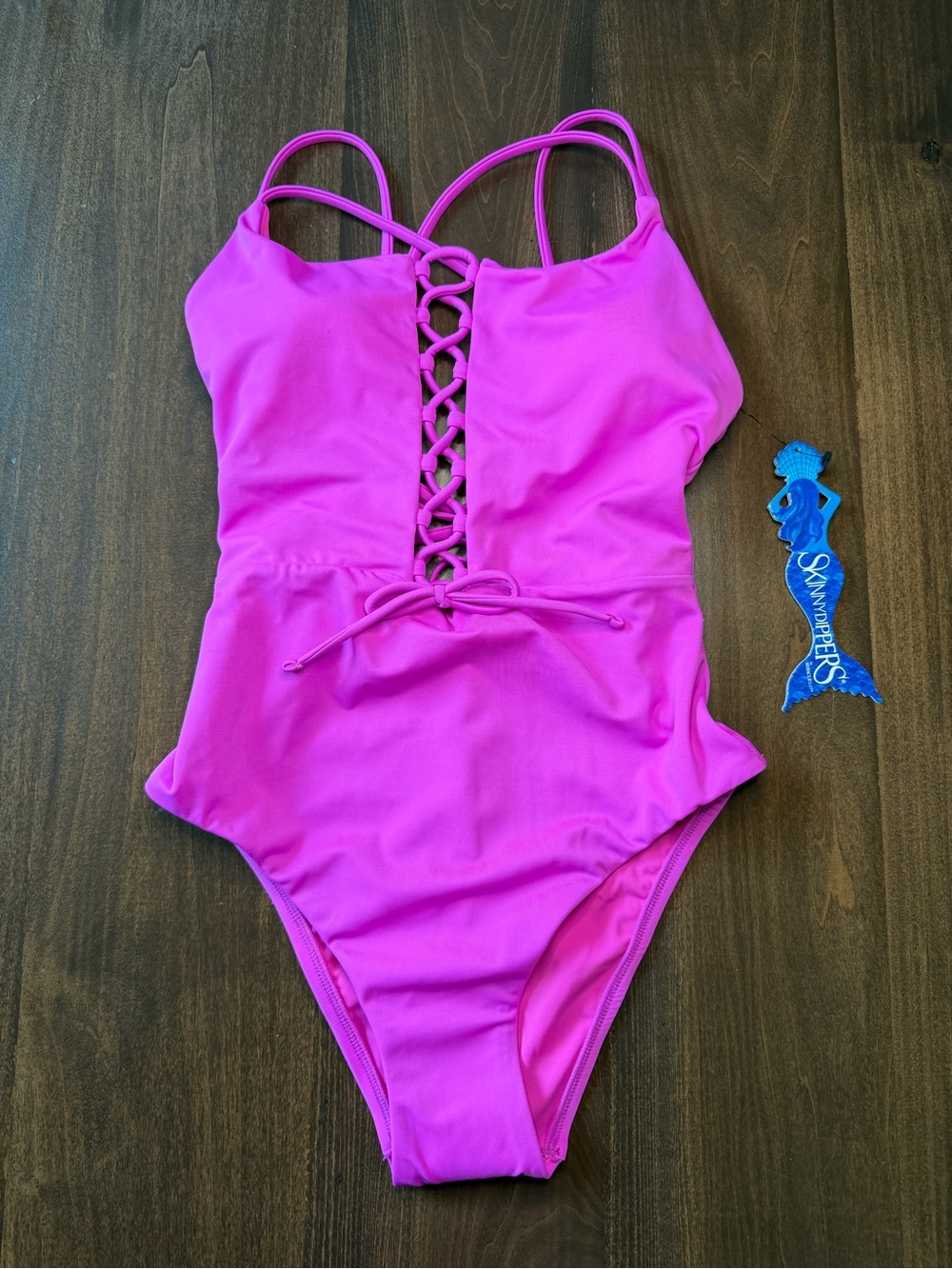 Lace-Up Hot Pink One-Piece Swimsuit